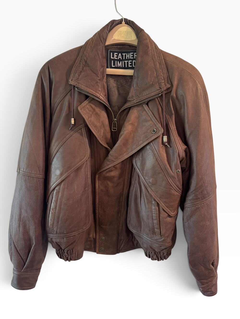 Vintage Leather Limited Men’s Medium Brown Leather Bomber Motorcycle Jacket